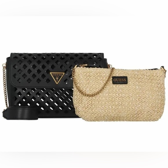 Guess Handbags - Guess Aqua Perforated Flap Crossbody Black